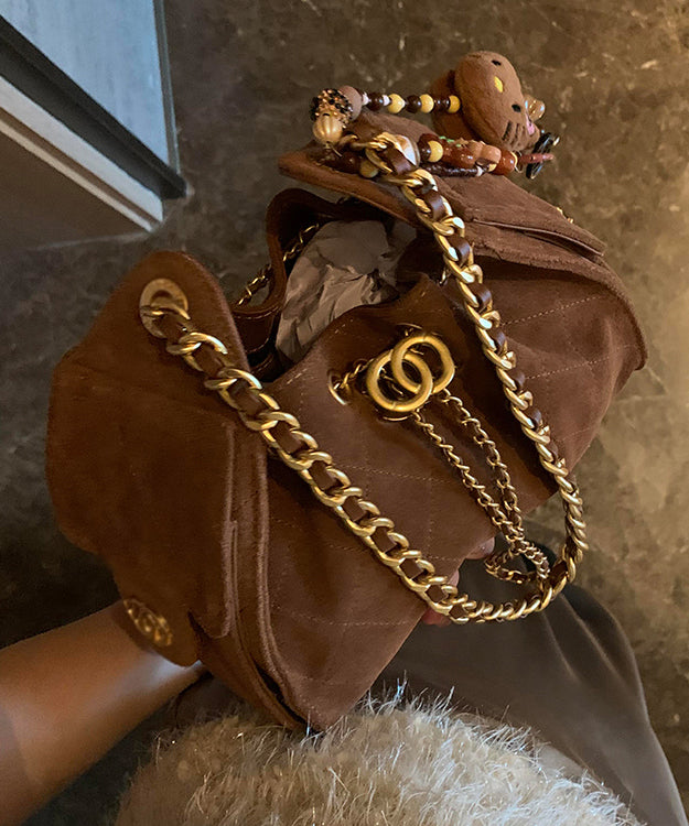2025 New Coffee Grid Suede Chain Shoulder Bag