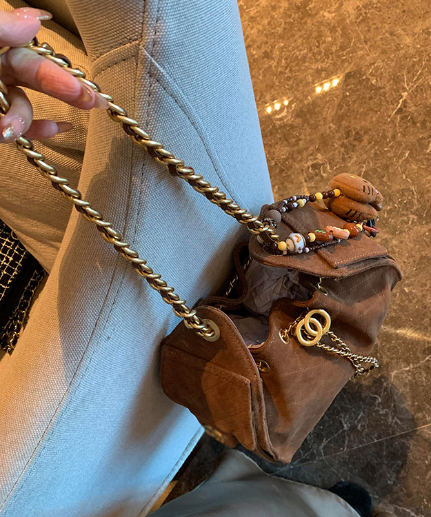 2025 New Coffee Grid Suede Chain Shoulder Bag