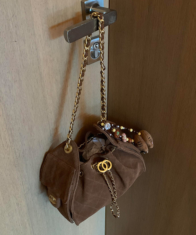 2025 New Coffee Grid Suede Chain Shoulder Bag