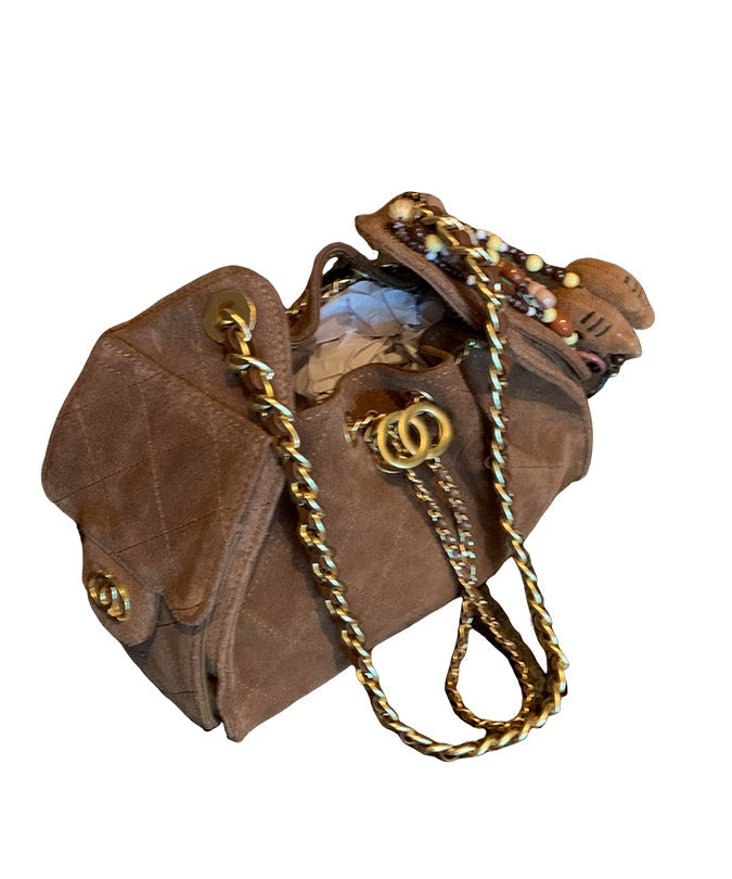 2025 New Coffee Grid Suede Chain Shoulder Bag