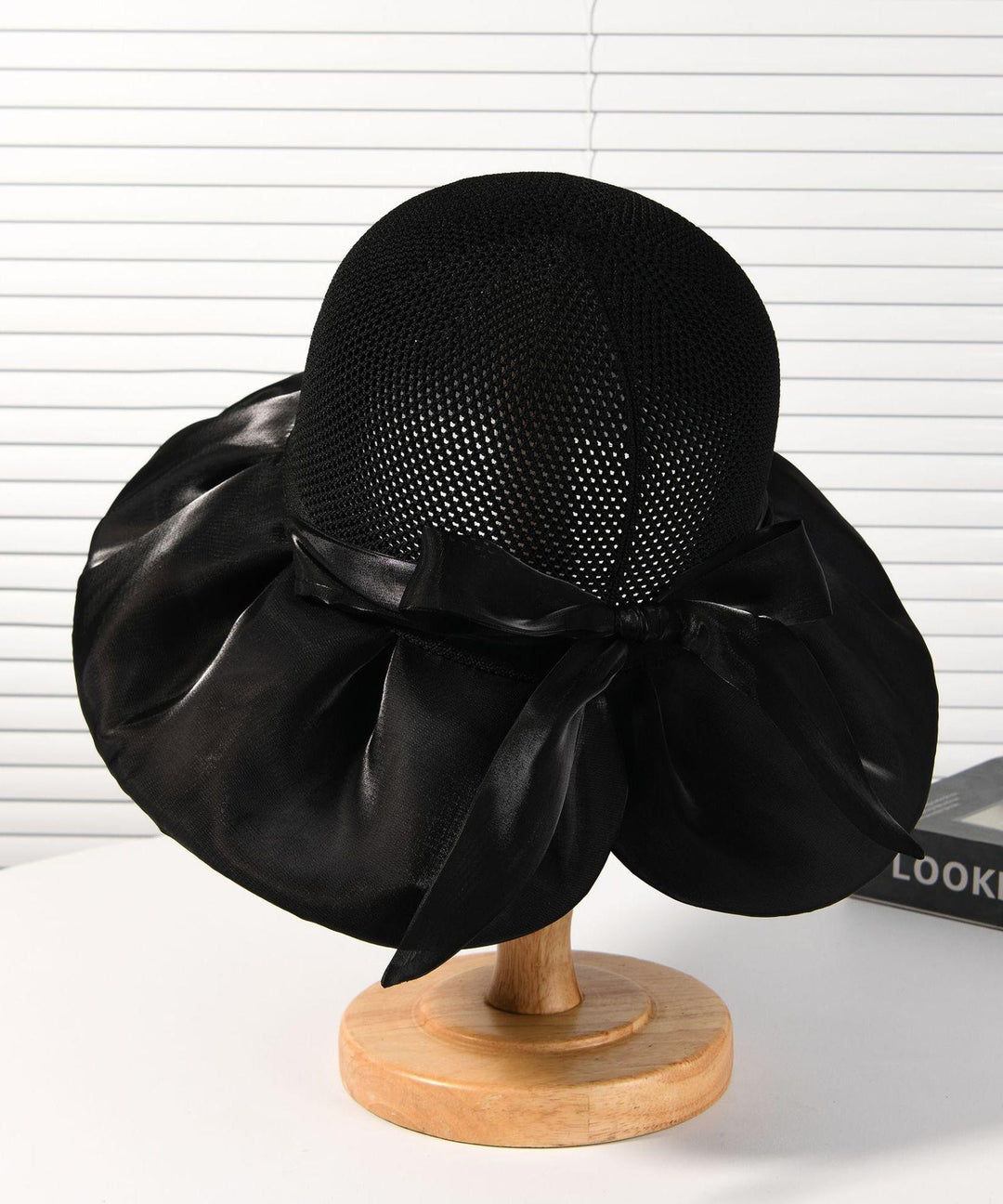 2025 New Dark Khaki Knit Patchwork Satin Bow Bucket Hat