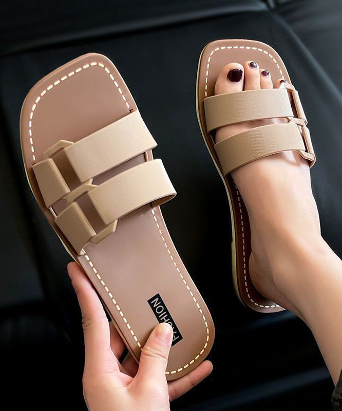 2025 New Fashion Versatile Khaki Flat Soft Slippers Peep Toe