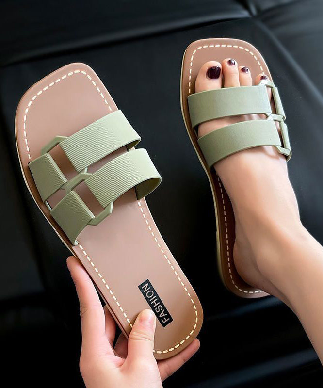 2025 New Fashion Versatile Khaki Flat Soft Slippers Peep Toe