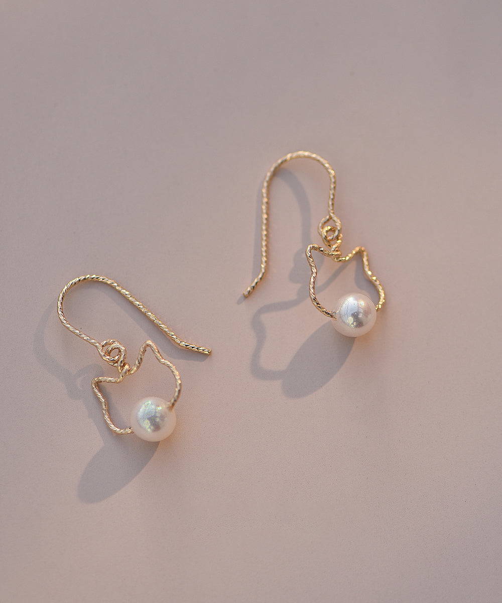 2025 New Gold Alloy Pearl Little Cat Drop Earrings