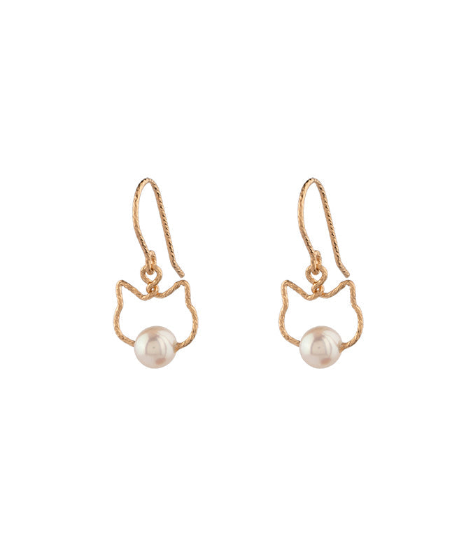 2025 New Gold Alloy Pearl Little Cat Drop Earrings