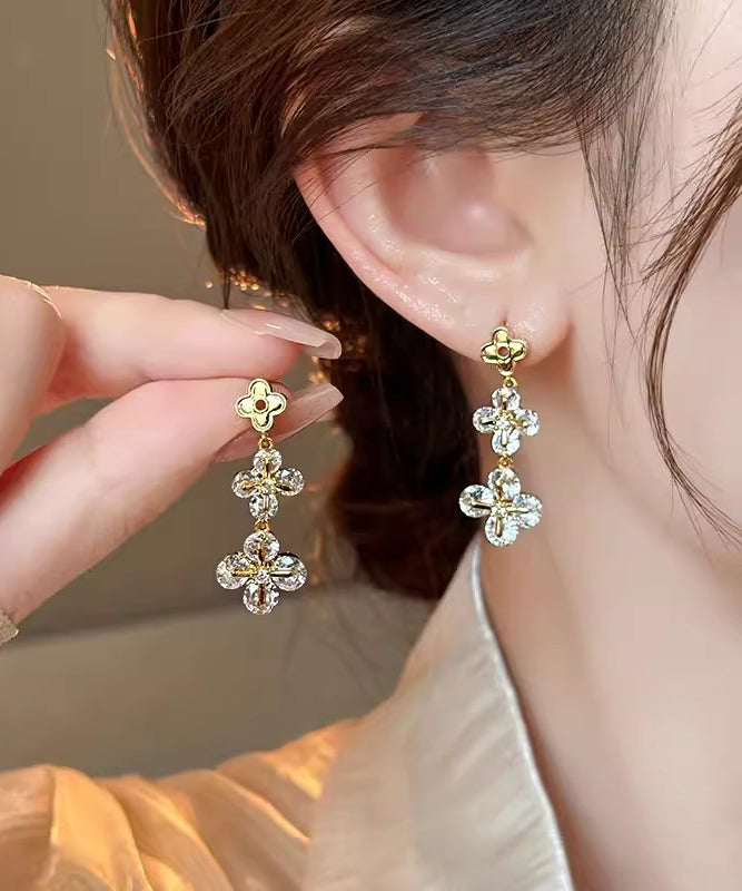2025 New Gold Copper Zircon Floral Drop Earrings