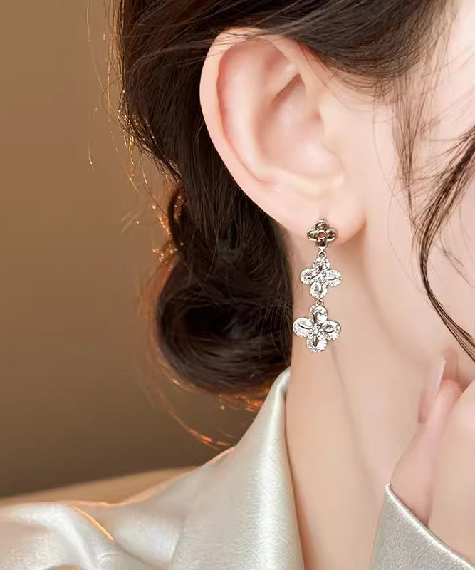 2025 New Gold Copper Zircon Floral Drop Earrings