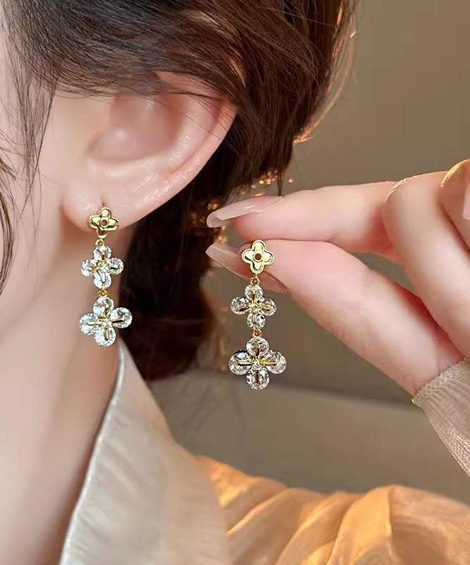 2025 New Gold Copper Zircon Floral Drop Earrings