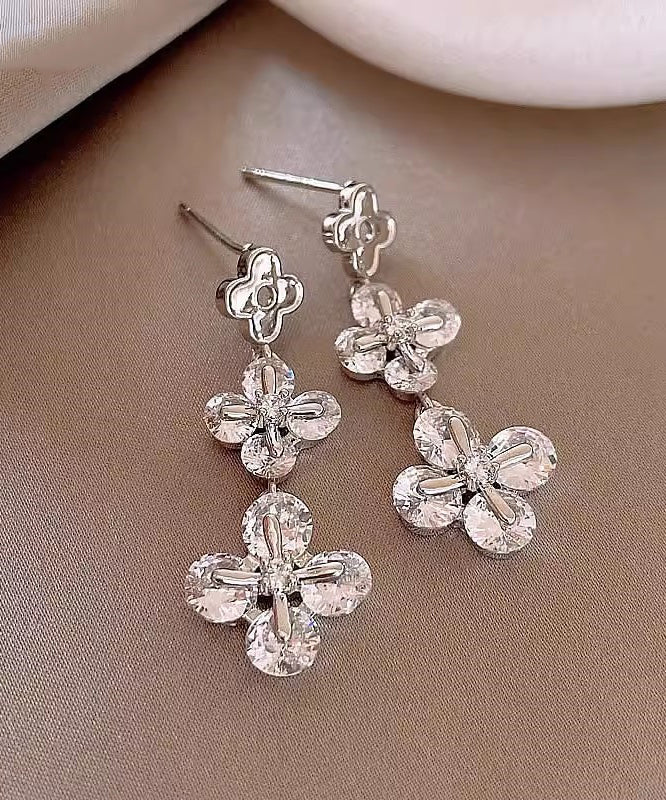 2025 New Gold Copper Zircon Floral Drop Earrings