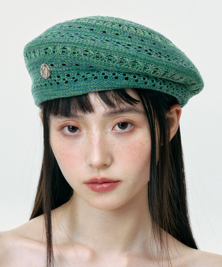 2025 New Green Hollow Out Breathable Knit Beret Hat