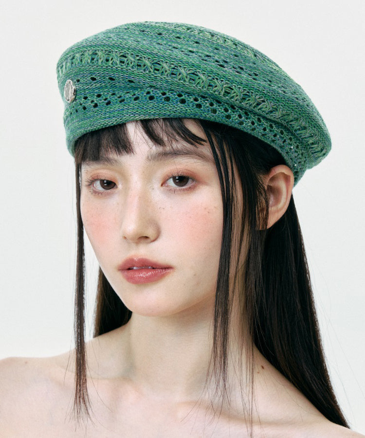 2025 New Green Hollow Out Breathable Knit Beret Hat