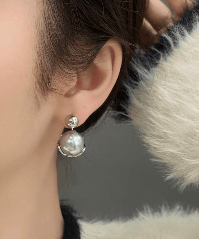 2025 New Grey Sterling Silver Pearl Stud Earrings