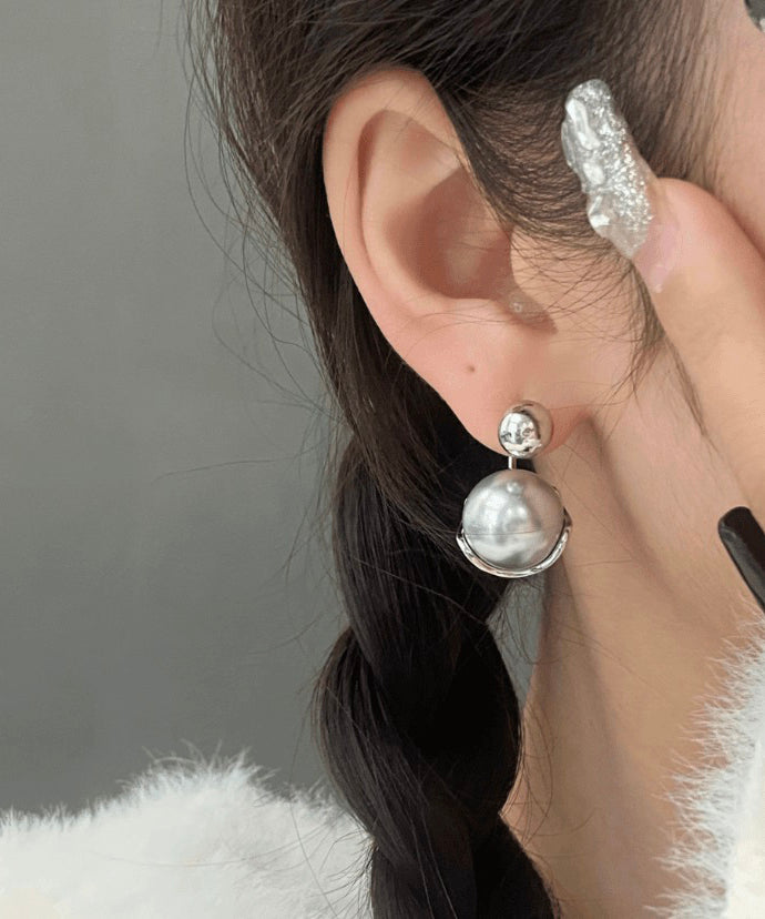 2025 New Grey Sterling Silver Pearl Stud Earrings