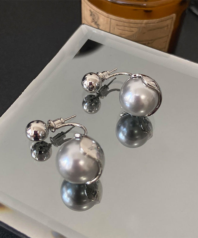 2025 New Grey Sterling Silver Pearl Stud Earrings