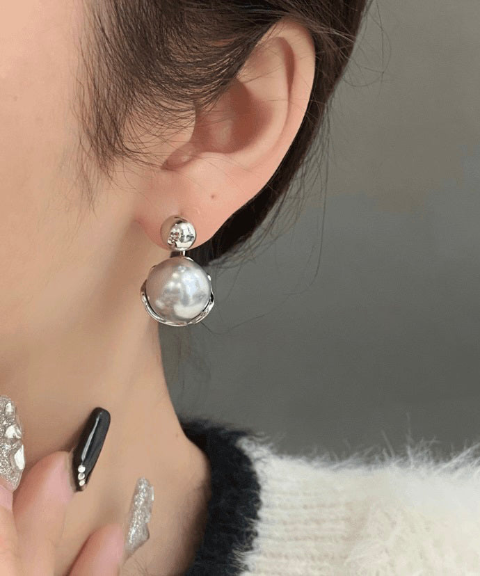 2025 New Grey Sterling Silver Pearl Stud Earrings