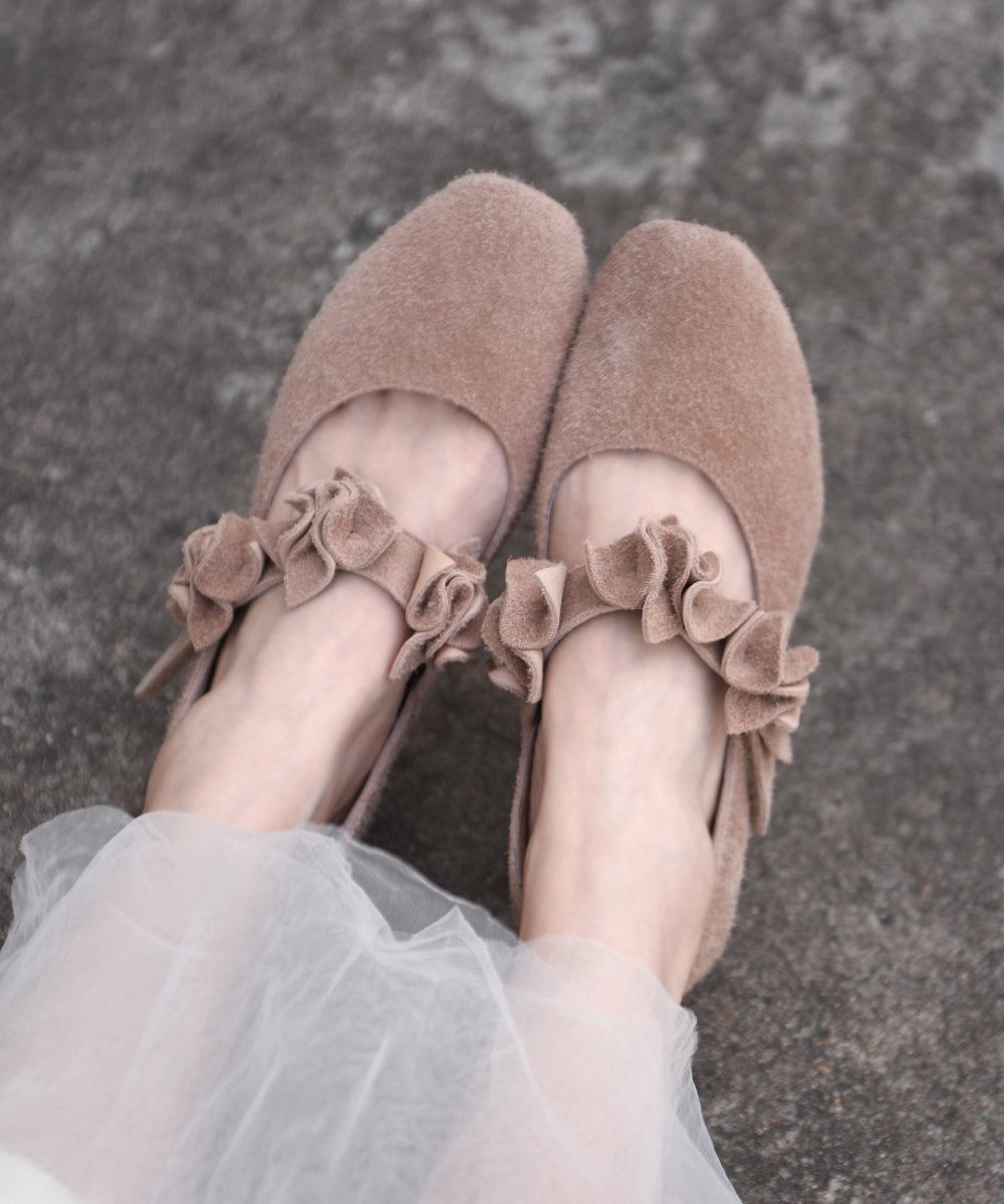 2025 New Handmade Apricot Flower Chunky Heels