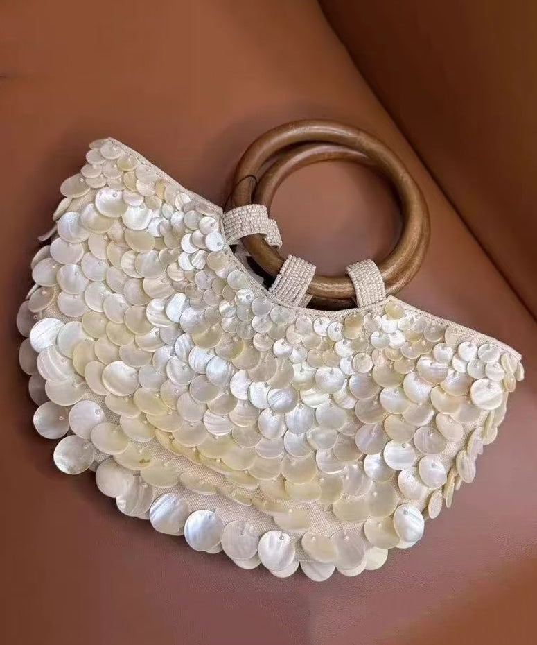 2025 New Handmade Beige Canvas Shell Tote Bag