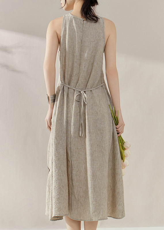 2025 New Khaki Floral Hollow Out Maxi Dresses Short Sleeve