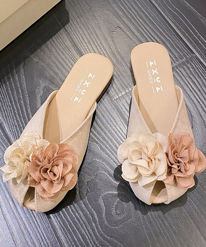 2025 New Khaki Suede Floral Splicing Slide Sandals