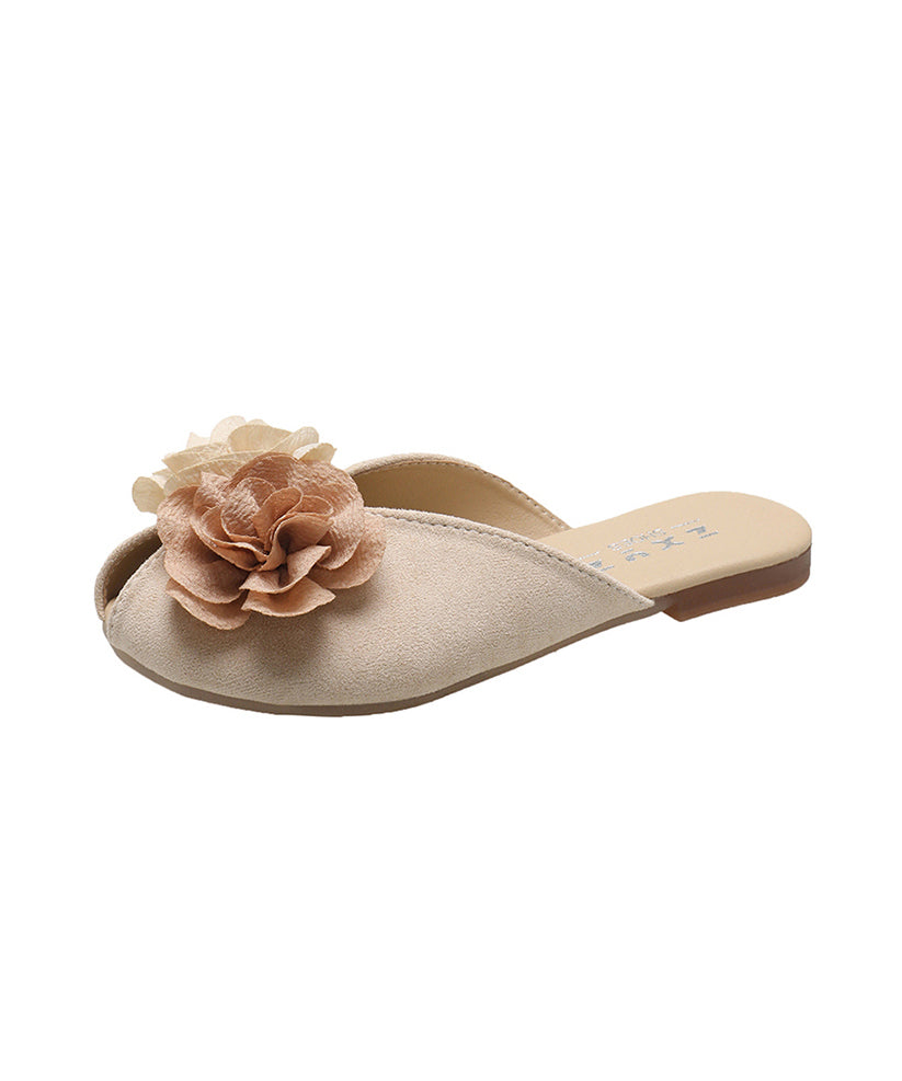 2025 New Khaki Suede Floral Splicing Slide Sandals