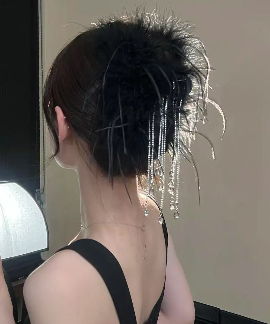 2025 New Purple Alloy Feather Beading Tassel Hairpin