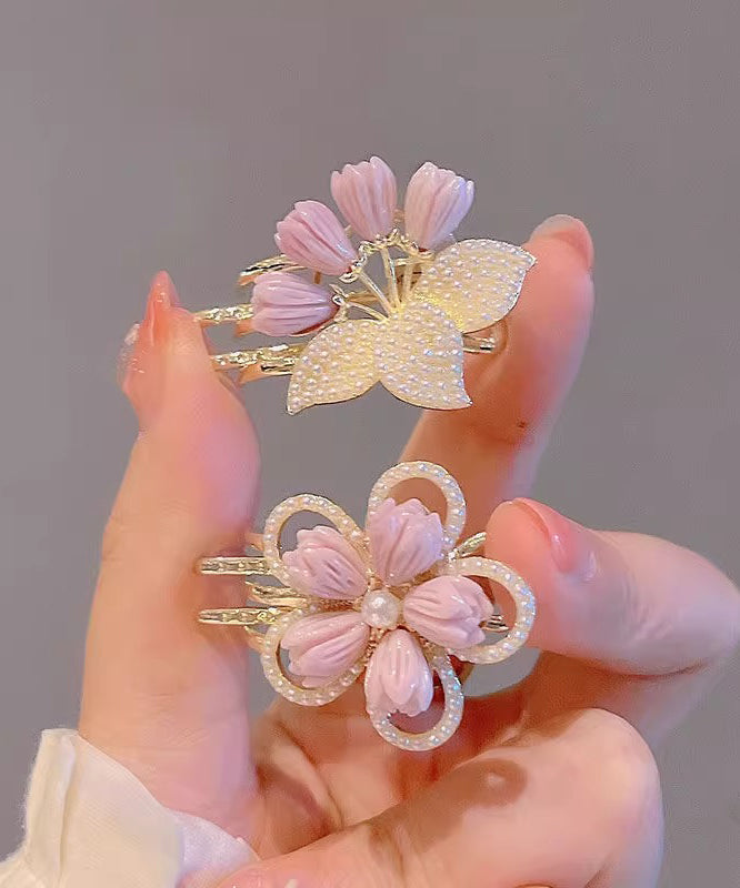 2025 New Purple Alloy Lotus And Floral Pearl Hairpin Two-Piece Set