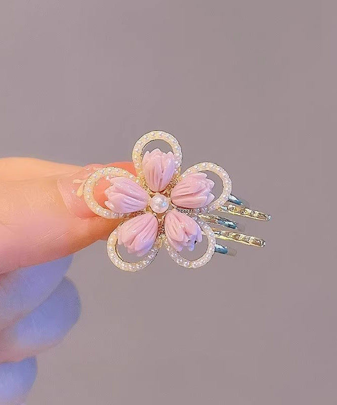 2025 New Purple Alloy Lotus And Floral Pearl Hairpin Two-Piece Set
