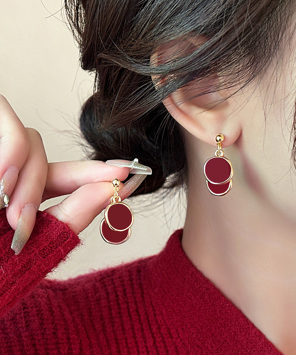 2025 New Red Copper Overgild Disc Drop Earrings