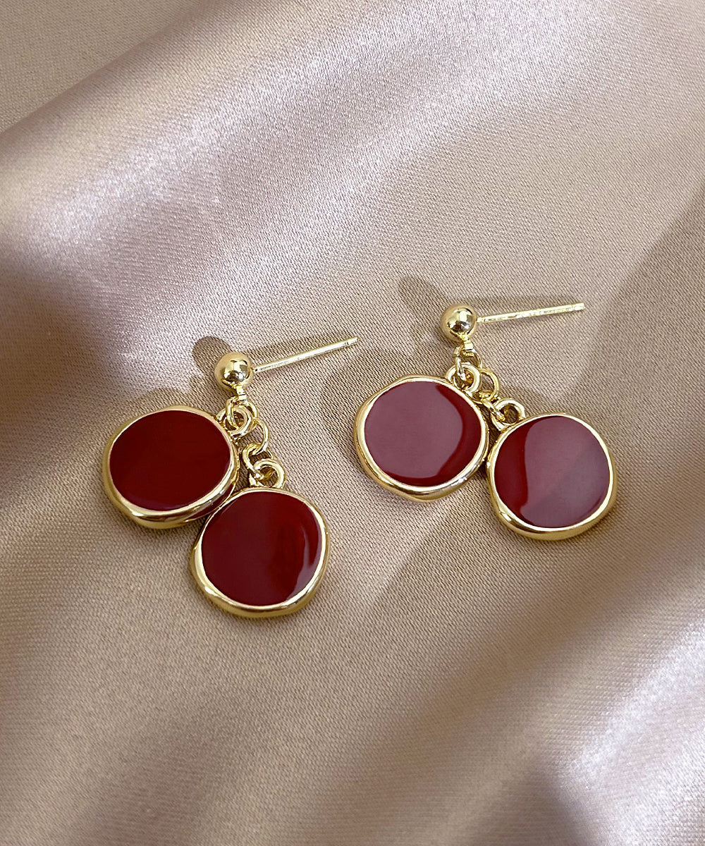2025 New Red Copper Overgild Disc Drop Earrings