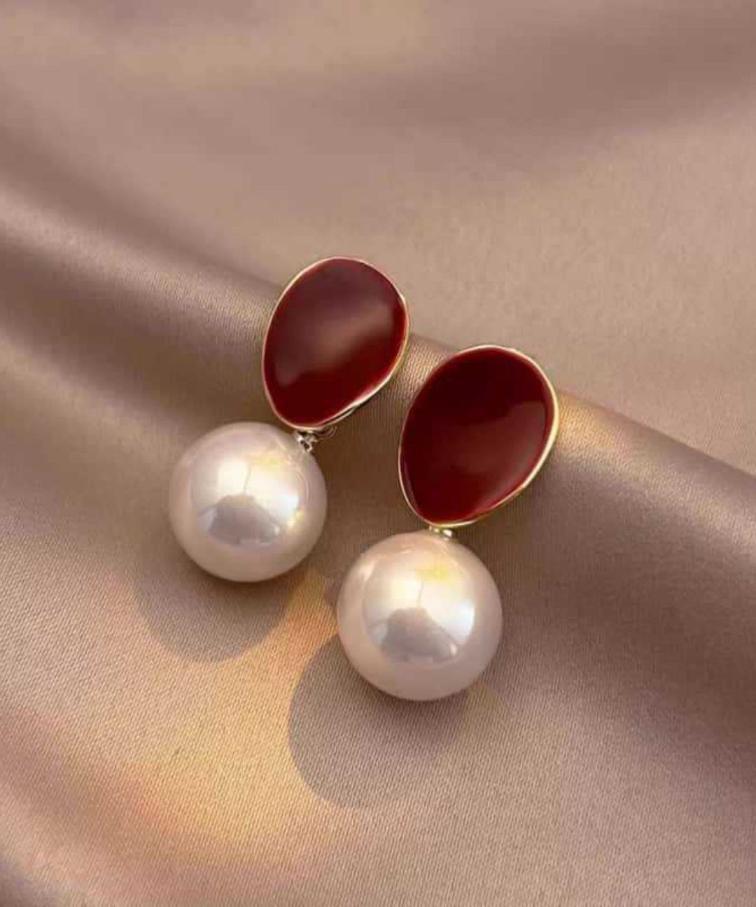 2025 New Red Copper Overgild Pearl Drop Earrings