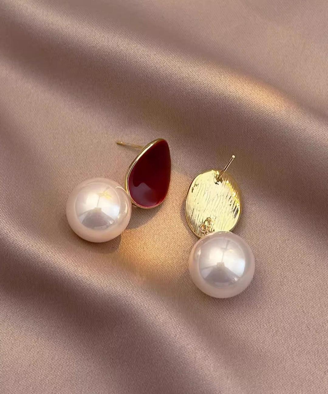 2025 New Red Copper Overgild Pearl Drop Earrings