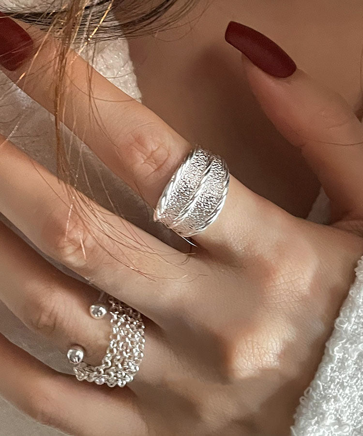 2025 New Silk Sterling Silver Wrinkled Rings Two Piece Set