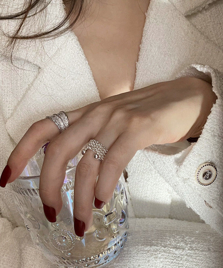 2025 New Silk Sterling Silver Wrinkled Rings Two Piece Set