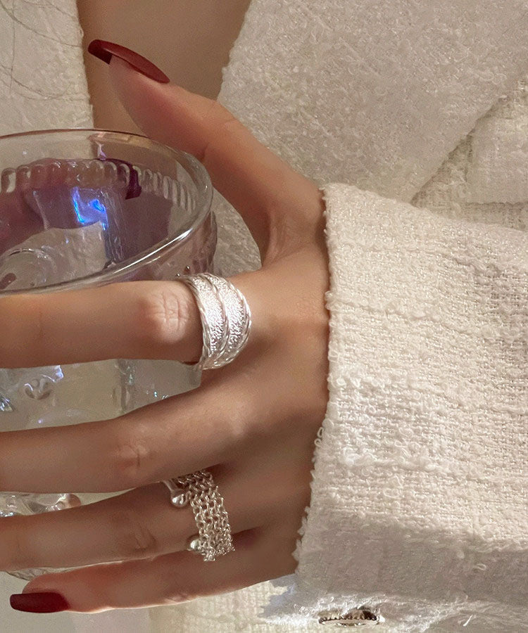 2025 New Silk Sterling Silver Wrinkled Rings Two Piece Set