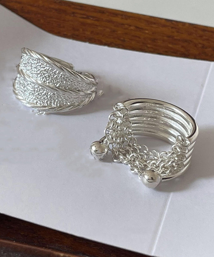 2025 New Silk Sterling Silver Wrinkled Rings Two Piece Set