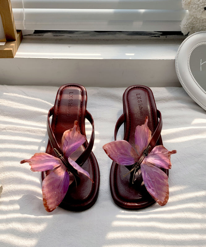 2025 New Silver Butterfly Faux Leather Wedge Flip Flops