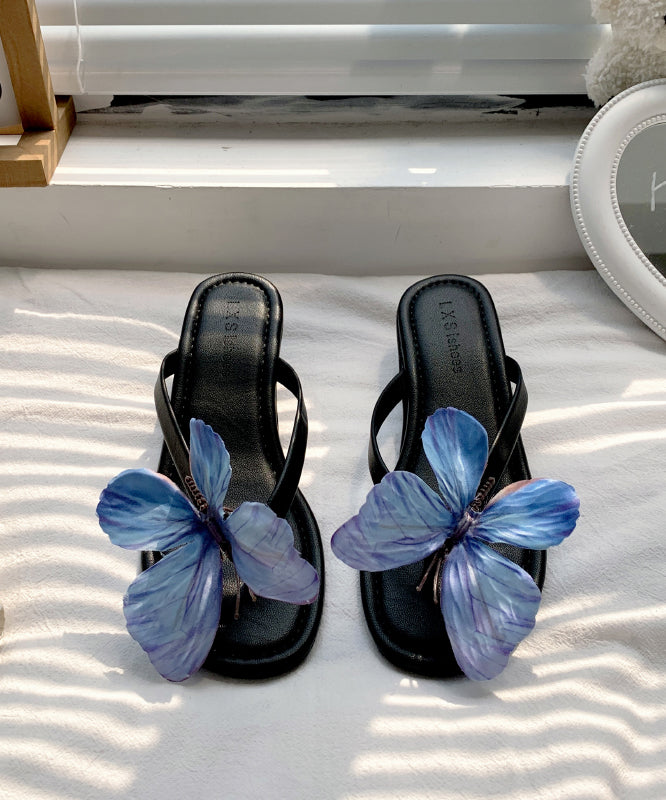 2025 New Silver Butterfly Faux Leather Wedge Flip Flops