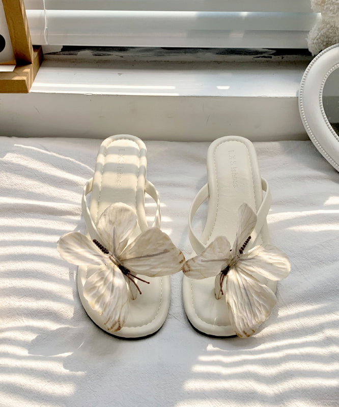 2025 New Silver Butterfly Faux Leather Wedge Flip Flops
