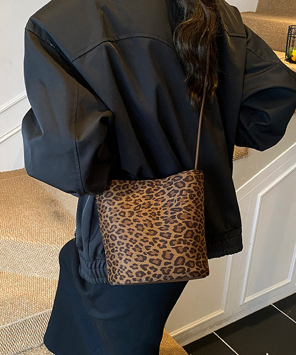 2025 New Suede Brown Leopard Print Bucket Bag