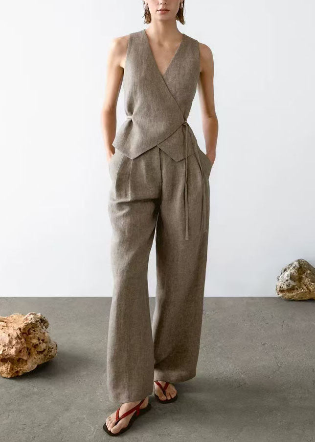 2025 New V Neck Tops And Pants Two Pieces Set Summer