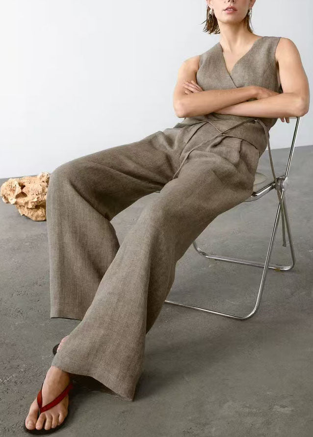 2025 New V Neck Tops And Pants Two Pieces Set Summer