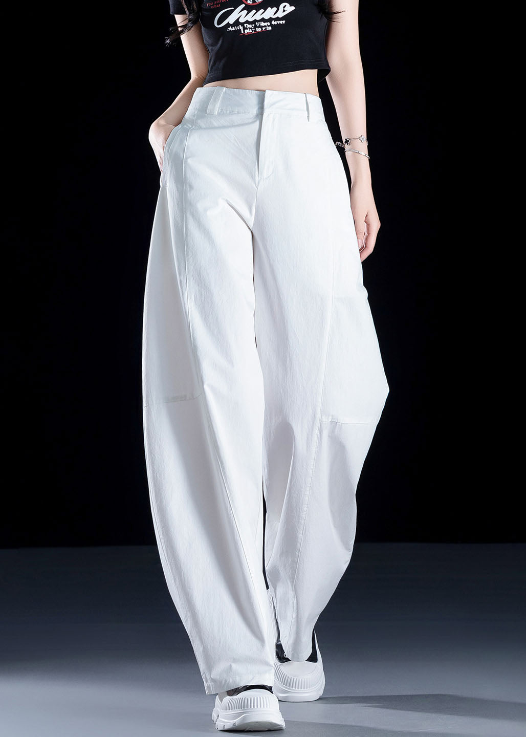 2025 New White Pockets High Waist Cotton Pants Fall