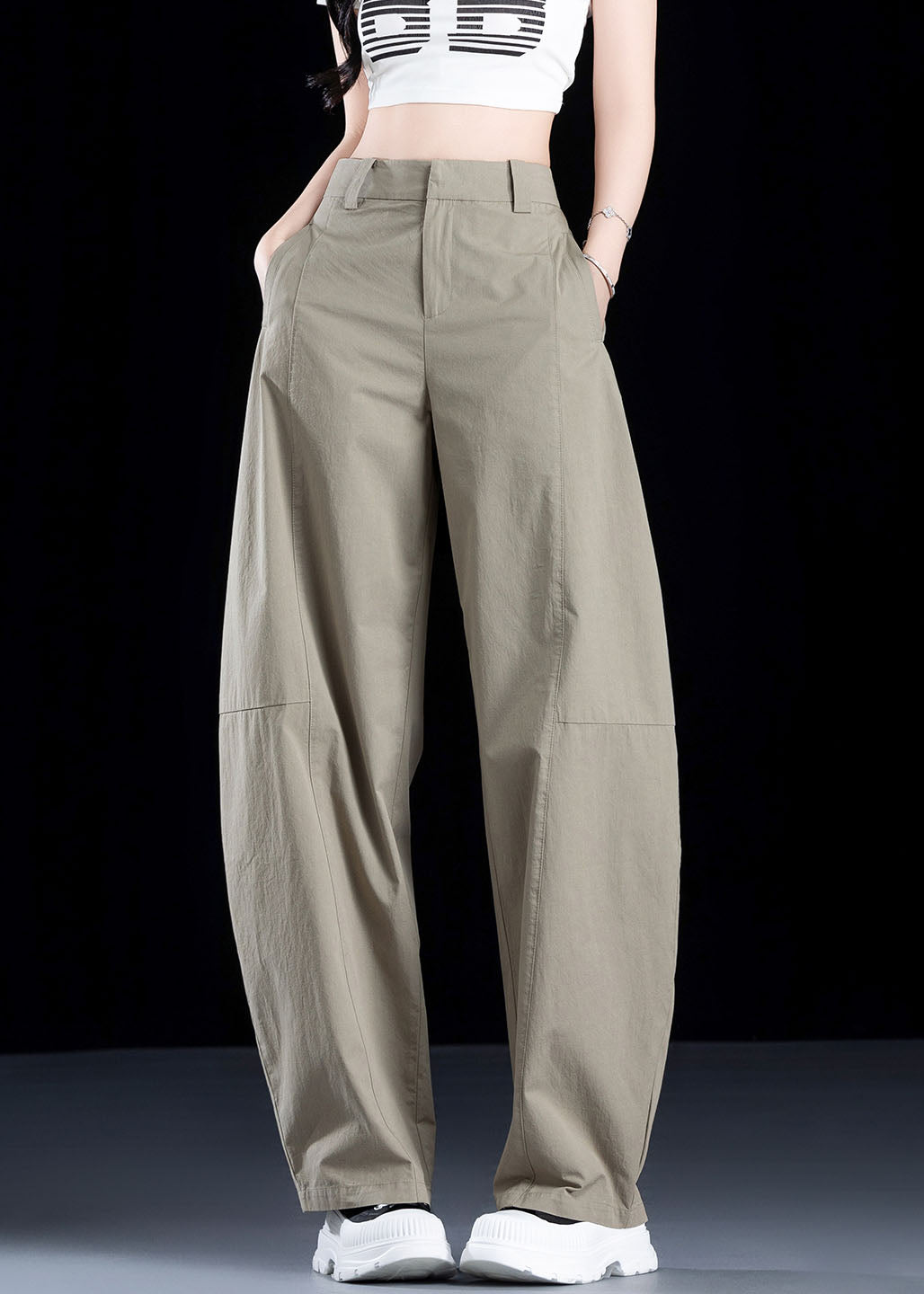 2025 New White Pockets High Waist Cotton Pants Fall