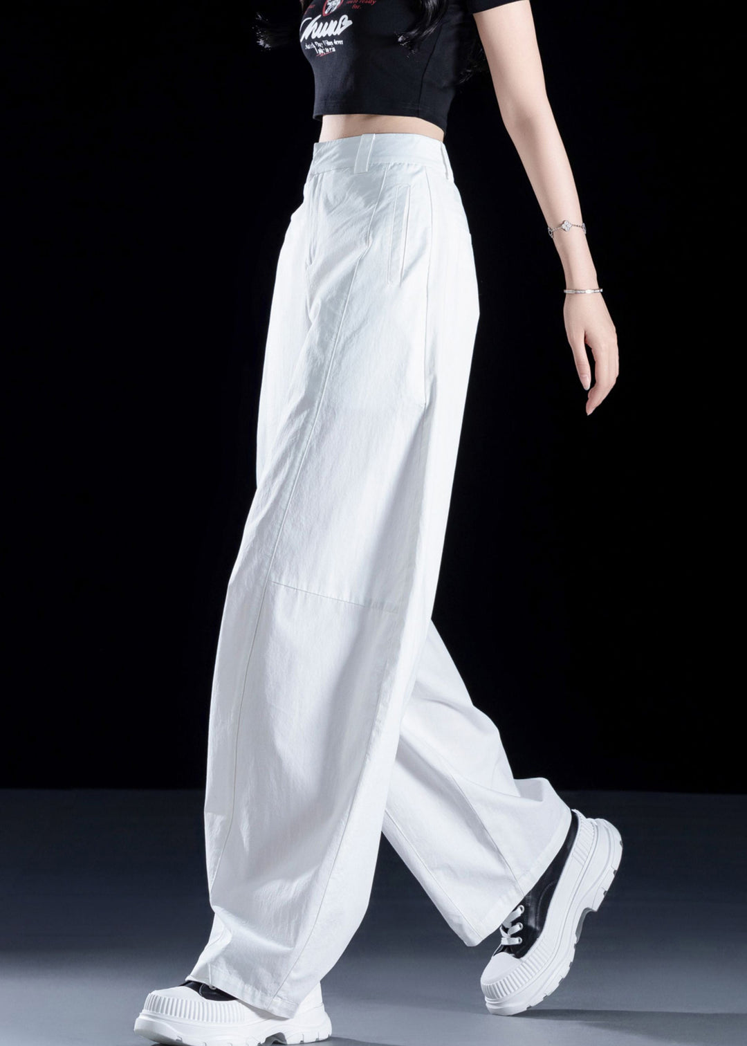 2025 New White Pockets High Waist Cotton Pants Fall
