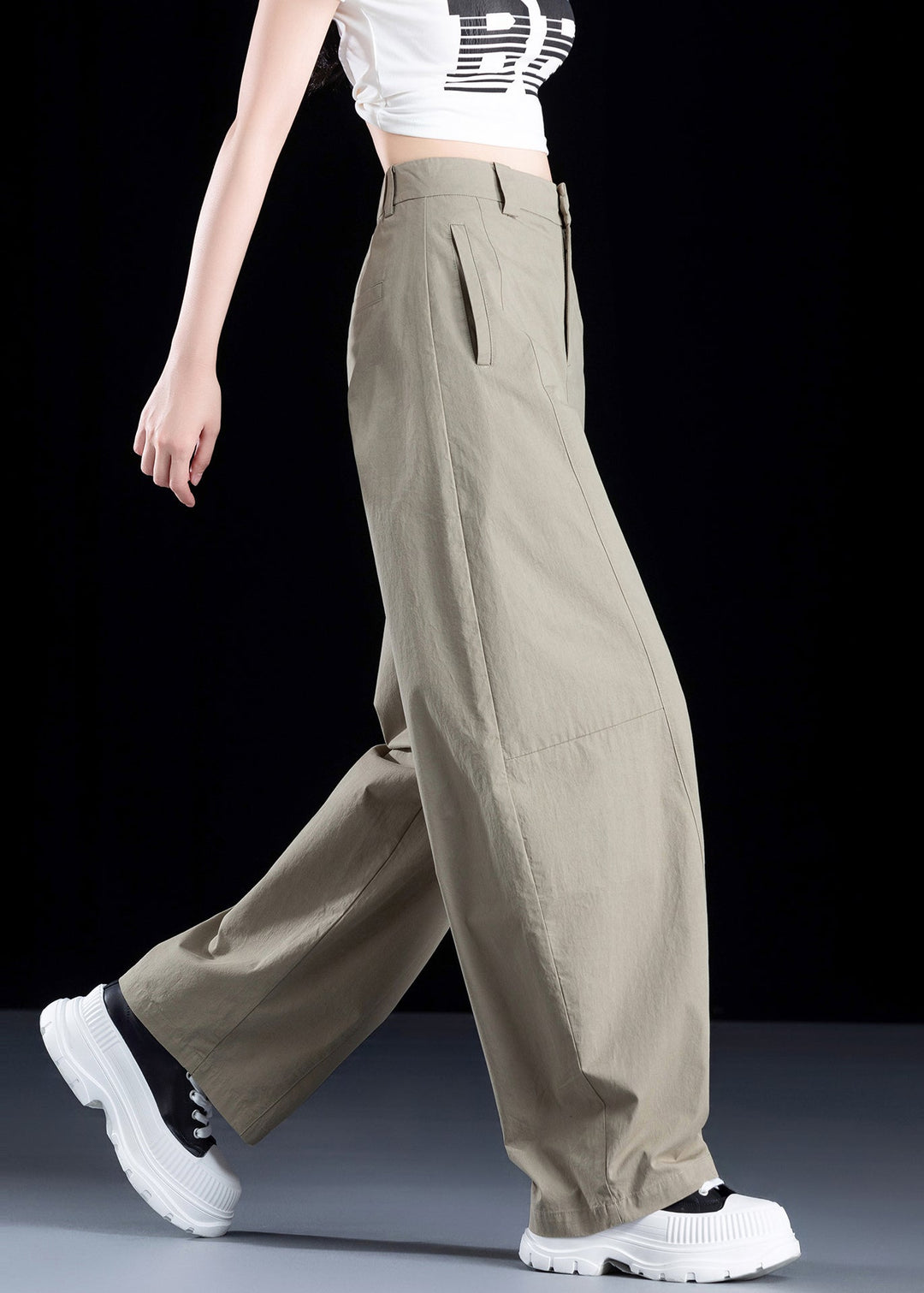 2025 New White Pockets High Waist Cotton Pants Fall