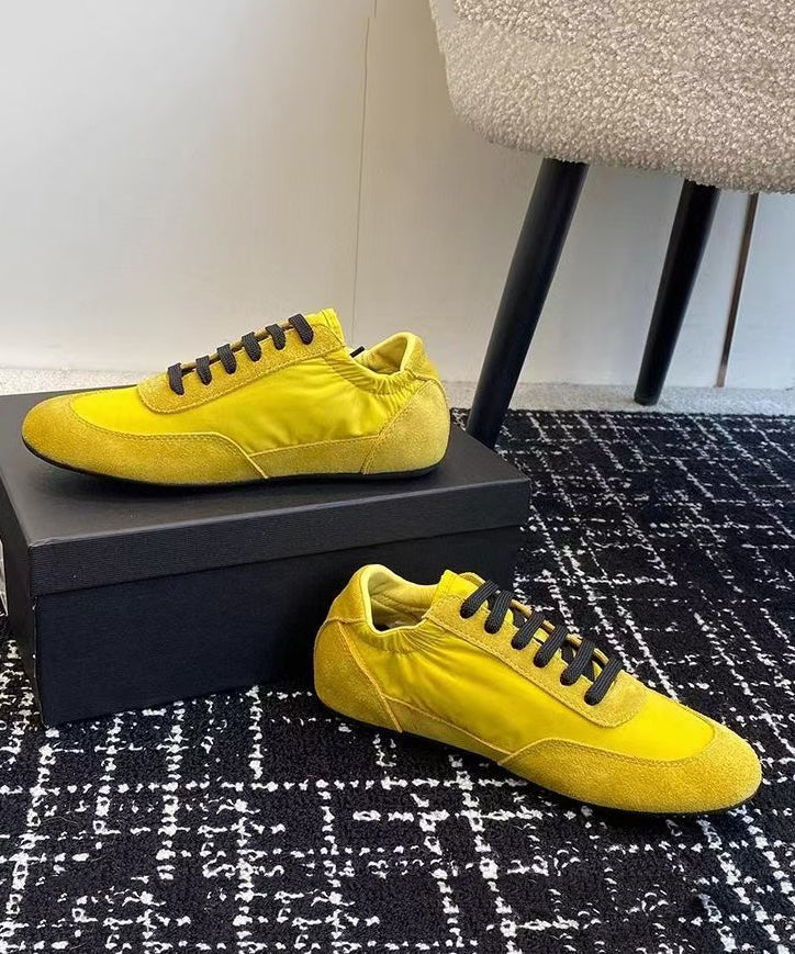 2025 New Yellow Sport Flats Suede DIY Lace Up