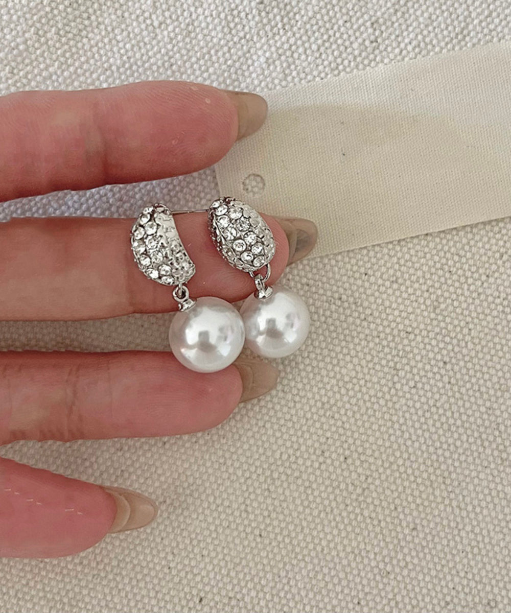 2025 Silk Sterling Silver Zircon Pearl Drop Earrings