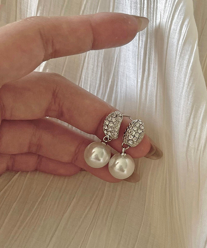 2025 Silk Sterling Silver Zircon Pearl Drop Earrings