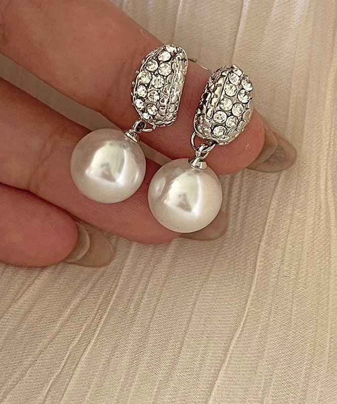 2025 Silk Sterling Silver Zircon Pearl Drop Earrings