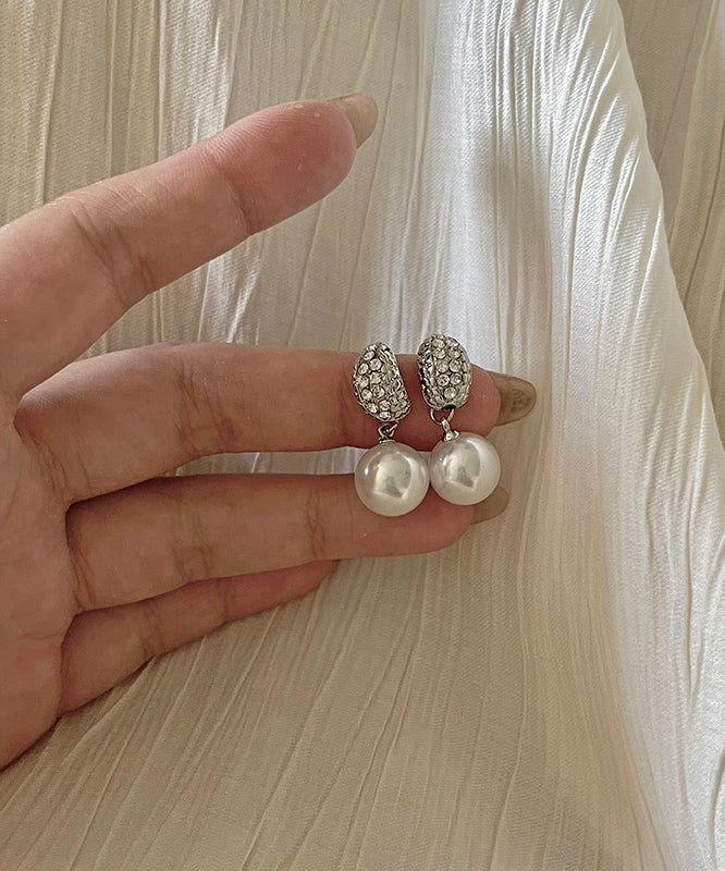 2025 Silk Sterling Silver Zircon Pearl Drop Earrings